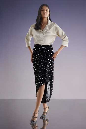 Dash And Dot Boxy Popover Top & Polka Dot Draped Skirt