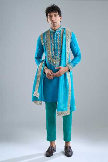 Buy Arihant Rai Sinha Blue Silk Zari Zardozi Work Kurta With Dupatta Buy_Arihant Rai Sinha_Blue Silk Zari Zardozi Work Kurta With Dupatta