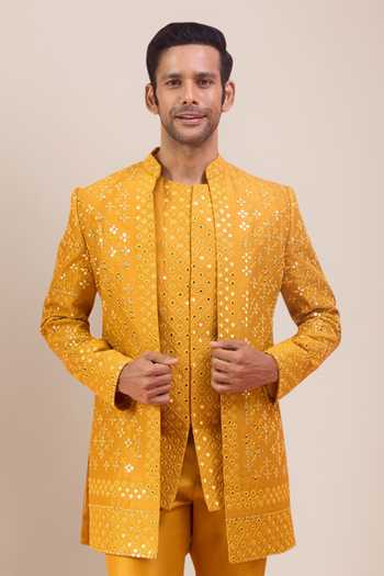 Arihant Rai Sinha Mirror Work Bandhgala Set 