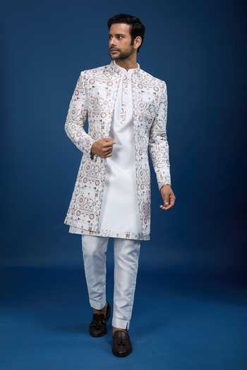 Buy_Arihant Rai Sinha_Cream Silk Embroidery Sherwani Set 