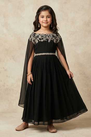 Pooja Peshoria Neckline Embroidered Gown For Kids