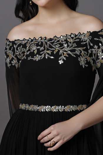Pooja Peshoria Black Neckline Embroidered Gown For Kids Online at Aza Fashions Pooja Peshoria_Black Neckline Embroidered Gown For Kids_Online_at_Aza_Fashions