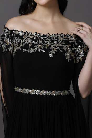 Shop Pooja Peshoria Black Neckline Embroidered Gown For Kids Online at Aza Fashions Shop_Pooja Peshoria_Black Neckline Embroidered Gown For Kids_Online_at_Aza_Fashions