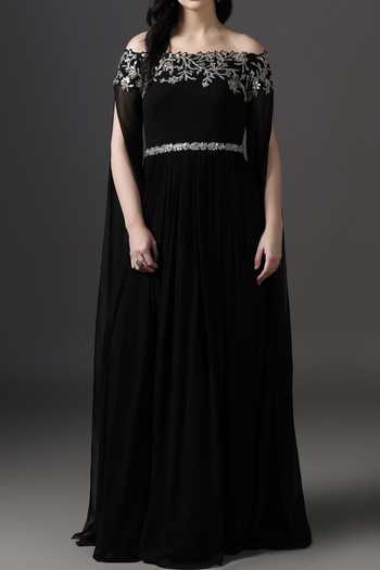 Pooja Peshoria Black Neckline Embroidered Gown For Kids at Aza Fashions Pooja Peshoria_Black Neckline Embroidered Gown For Kids_at_Aza_Fashions