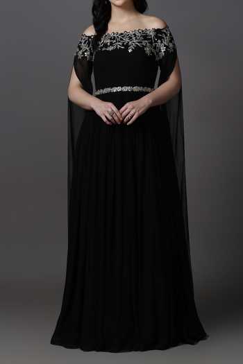Buy Pooja Peshoria Black Neckline Embroidered Gown For Kids Buy_Pooja Peshoria_Black Neckline Embroidered Gown For Kids