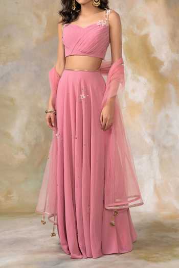 Pooja Peshoria Pink Net, Georgette Embellished Lehenga Set For Kids Online at Aza Fashions Pooja Peshoria_Pink Net, Georgette Embellished Lehenga Set For Kids_Online_at_Aza_Fashions