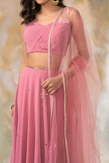 Shop Pooja Peshoria Pink Net, Georgette Embellished Lehenga Set For Kids Online at Aza Fashions Shop_Pooja Peshoria_Pink Net, Georgette Embellished Lehenga Set For Kids_Online_at_Aza_Fashions