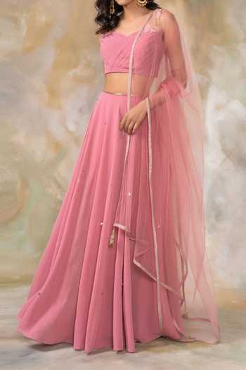 Pooja Peshoria Pink Net, Georgette Embellished Lehenga Set For Kids at Aza Fashions Pooja Peshoria_Pink Net, Georgette Embellished Lehenga Set For Kids_at_Aza_Fashions