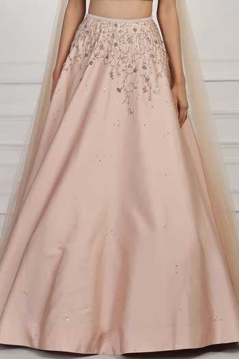 Pooja Peshoria Peach Satin Cutdana Work, Sequin, Bead, Embroidered Blouse And Lehenga Set For Kids at Aza Fashions Pooja Peshoria_Peach Satin Cutdana Work, Sequin, Bead, Embroidered Blouse And Lehenga Set For Kids_at_Aza_Fashions