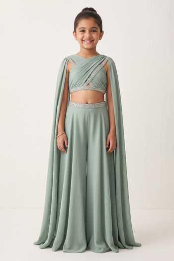 Pooja Peshoria Draped Top & Sharara Set For Kids