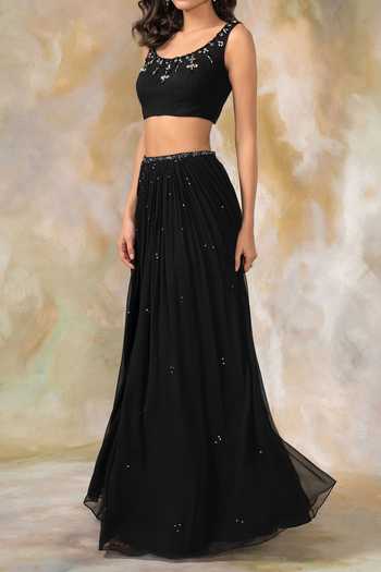 Pooja Peshoria_Black Net, Georgette Embellished Lehenga Set For Kids_Online_at_Aza_Fashions