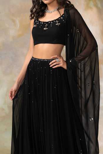 Buy_Pooja Peshoria_Black Net, Georgette Embellished Lehenga Set For Kids_Online_at_Aza_Fashions