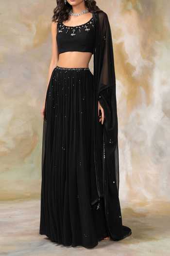 Pooja Peshoria_Black Net, Georgette Embellished Lehenga Set For Kids_at_Aza_Fashions