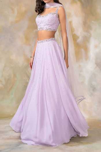 Pooja Peshoria_Purple Net, Georgette Embellished Lehenga Set For Kids_Online_at_Aza_Fashions