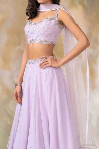 Buy_Pooja Peshoria_Purple Net, Georgette Embellished Lehenga Set For Kids_Online_at_Aza_Fashions