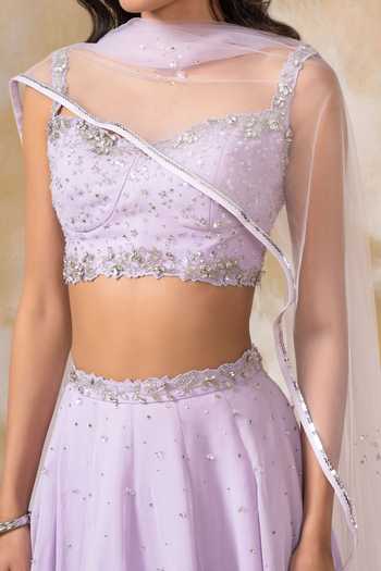 Shop_Pooja Peshoria_Purple Net, Georgette Embellished Lehenga Set For Kids_Online_at_Aza_Fashions