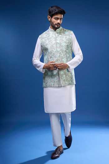 Arihant Rai Sinha_Gray Silk Embroidery Bloom Bundi And Kurta Set _at_Aza_Fashions