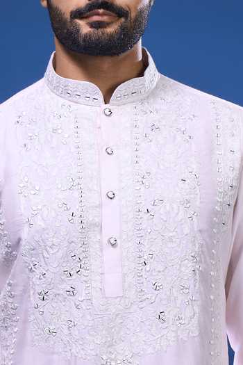 Buy Arihant Rai Sinha Pink Silk Embroidery, Mirrors Floral And Work Kurta Pant Set Buy_Arihant Rai Sinha_Pink Silk Embroidery, Mirrors Floral And Work Kurta Pant Set