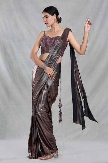 Samyukta Singhania Shimmery Stripe Pre-Draped Saree With Blouse 