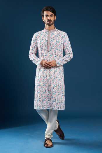 Buy Arihant Rai Sinha Pink Cotton, Polyester Embroidery Chikankari Printed Kurta And Pyjama Set Buy_Arihant Rai Sinha_Pink Cotton, Polyester Embroidery Chikankari Printed Kurta And Pyjama Set