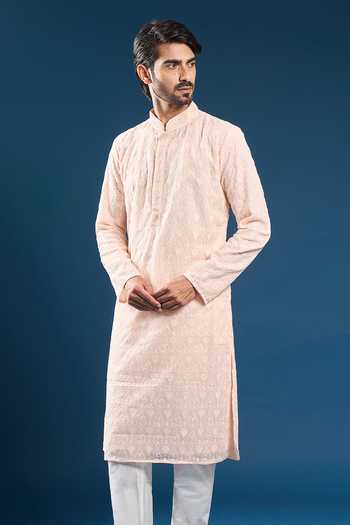 Arihant Rai Sinha Light Peach Chikankari Kurta Pyjama Set 