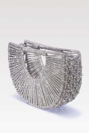 FOREVER NOOR Silver Daisy Crystal Embellished Bag Online at Aza Fashions FOREVER NOOR_Silver Daisy Crystal Embellished Bag _Online_at_Aza_Fashions
