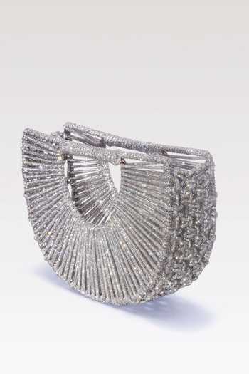 Shop FOREVER NOOR Silver Daisy Crystal Embellished Bag Online at Aza Fashions Shop_FOREVER NOOR_Silver Daisy Crystal Embellished Bag _Online_at_Aza_Fashions