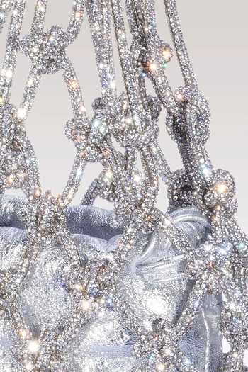 FOREVER NOOR Silver Satin Mesh Rhinestone Bag Online at Aza Fashions FOREVER NOOR_Silver Satin Mesh Rhinestone Bag _Online_at_Aza_Fashions