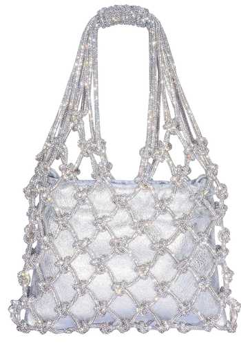 Shop FOREVER NOOR Silver Satin Mesh Rhinestone Bag Online at Aza Fashions Shop_FOREVER NOOR_Silver Satin Mesh Rhinestone Bag _Online_at_Aza_Fashions