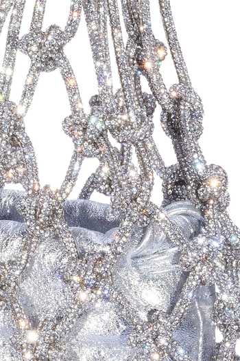 Buy FOREVER NOOR Silver Satin Mesh Rhinestone Bag Buy_FOREVER NOOR_Silver Satin Mesh Rhinestone Bag
