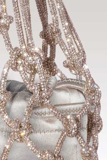 Shop FOREVER NOOR Gold Satin Mesh Rhinestone Bag Online at Aza Fashions Shop_FOREVER NOOR_Gold Satin Mesh Rhinestone Bag _Online_at_Aza_Fashions