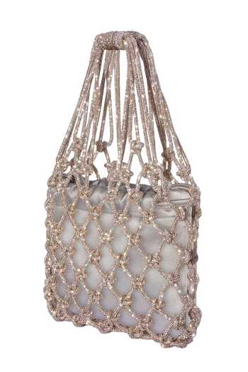 FOREVER NOOR Gold Satin Mesh Rhinestone Bag at Aza Fashions FOREVER NOOR_Gold Satin Mesh Rhinestone Bag _at_Aza_Fashions