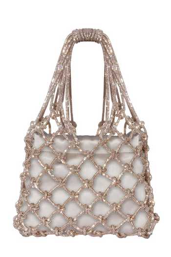 Buy FOREVER NOOR Gold Satin Mesh Rhinestone Bag Buy_FOREVER NOOR_Gold Satin Mesh Rhinestone Bag