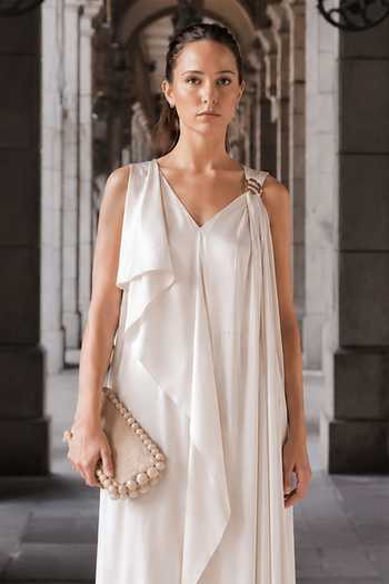Maison Aguise Ivory Satin One Shoulder Draped Dress Online at Aza Fashions Maison Aguise_Ivory Satin One Shoulder Draped Dress _Online_at_Aza_Fashions