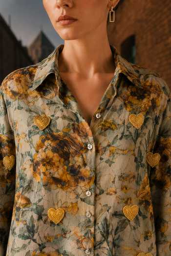 Buy Maison Aguise Multi Color Muslin Collared Neck Floral Print Shirt Online at Aza Fashions Buy_Maison Aguise_Multi Color Muslin Collared Neck Floral Print Shirt _Online_at_Aza_Fashions