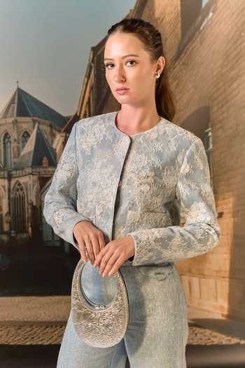 Maison Aguise Lace & Denim Cropped Jacket 