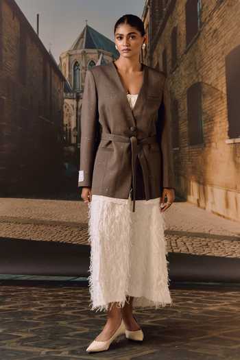 Maison Aguise Lace Detailed Wool Blazer 