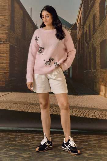 Maison Aguise Pink Zebra Motif Knit Cardigan 