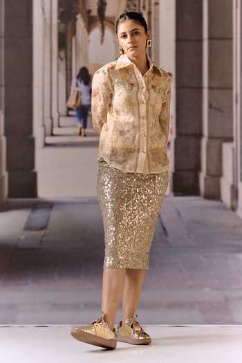 Maison Aguise Sequin Embellished Midi Skirt 