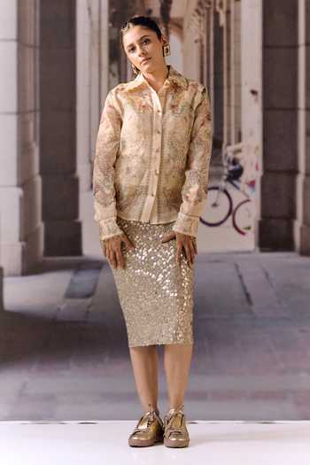 Maison Aguise Sequin Embellished Midi Skirt 