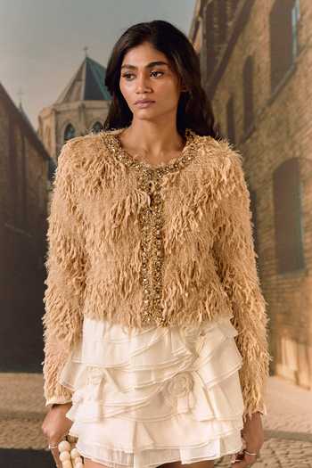 Maison Aguise Ivory Silk, Tissue Layered Ruffle Mini Skirt at Aza Fashions Maison Aguise_Ivory Silk, Tissue Layered Ruffle Mini Skirt _at_Aza_Fashions