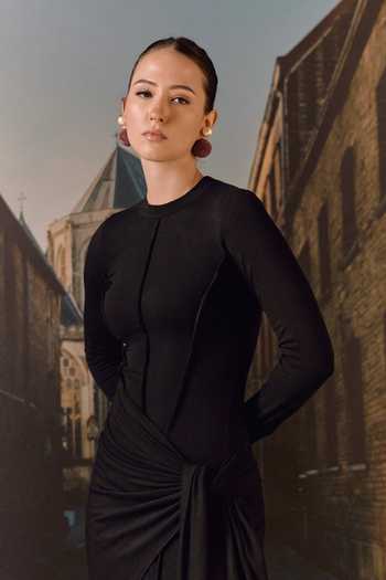 Maison Aguise Black Knit Crew Neck Tie-waist Maxi Dress Online at Aza Fashions Maison Aguise_Black Knit Crew Neck Tie-waist Maxi Dress _Online_at_Aza_Fashions