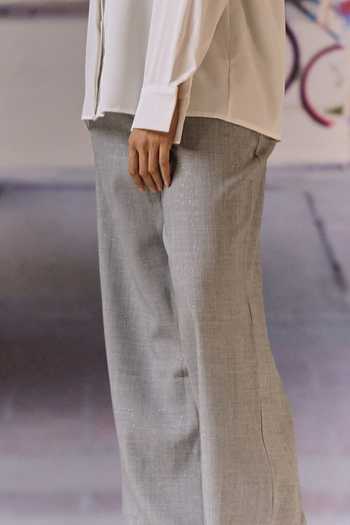 Maison Aguise Grey Suiting Lace Detailed Sparkle Trouser Online at Aza Fashions Maison Aguise_Grey Suiting Lace Detailed Sparkle Trouser _Online_at_Aza_Fashions