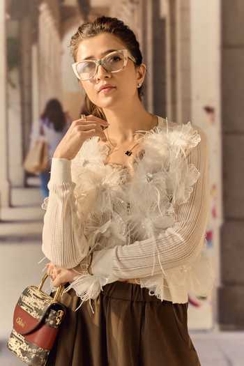 Maison Aguise Ostrich Feather Floral Applique Cardigan 