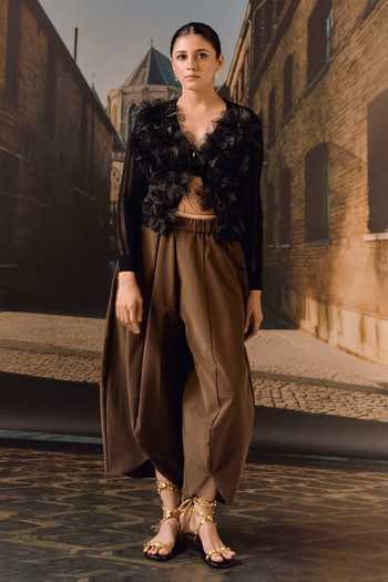 Buy Maison Aguise Black Knit Ostrich Feather Floral Applique Cardigan Online at Aza Fashions Buy_Maison Aguise_Black Knit Ostrich Feather Floral Applique Cardigan _Online_at_Aza_Fashions