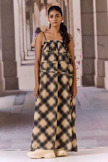 Maison Aguise Checkered Georgette Slip Dress 