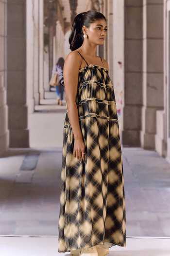 Maison Aguise Checkered Georgette Slip Dress 