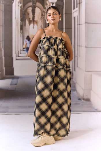 Maison Aguise Black Georgette Checkered Slip Dress Online at Aza Fashions Maison Aguise_Black Georgette Checkered Slip Dress _Online_at_Aza_Fashions