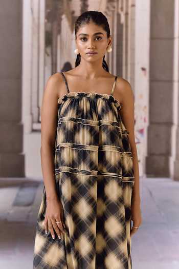 Buy Maison Aguise Black Georgette Checkered Slip Dress Online at Aza Fashions Buy_Maison Aguise_Black Georgette Checkered Slip Dress _Online_at_Aza_Fashions