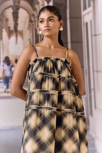 Shop Maison Aguise Black Georgette Checkered Slip Dress Online at Aza Fashions Shop_Maison Aguise_Black Georgette Checkered Slip Dress _Online_at_Aza_Fashions